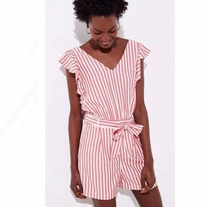 Ann Taylor Loft Red White Striped Flutter Tie Romper